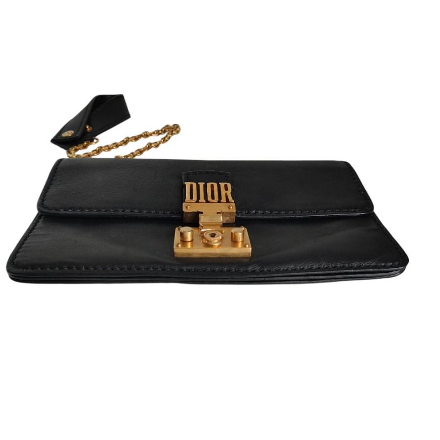 良品 Christian Dior クリスチャンディオール ロゴ金具 チェーンウォレット 長財布 MA-0137 ブラック レディース 古着 中古 USED Christian Dior（クリスチャン・ディオール） 良品 ロゴ金具 チェーン