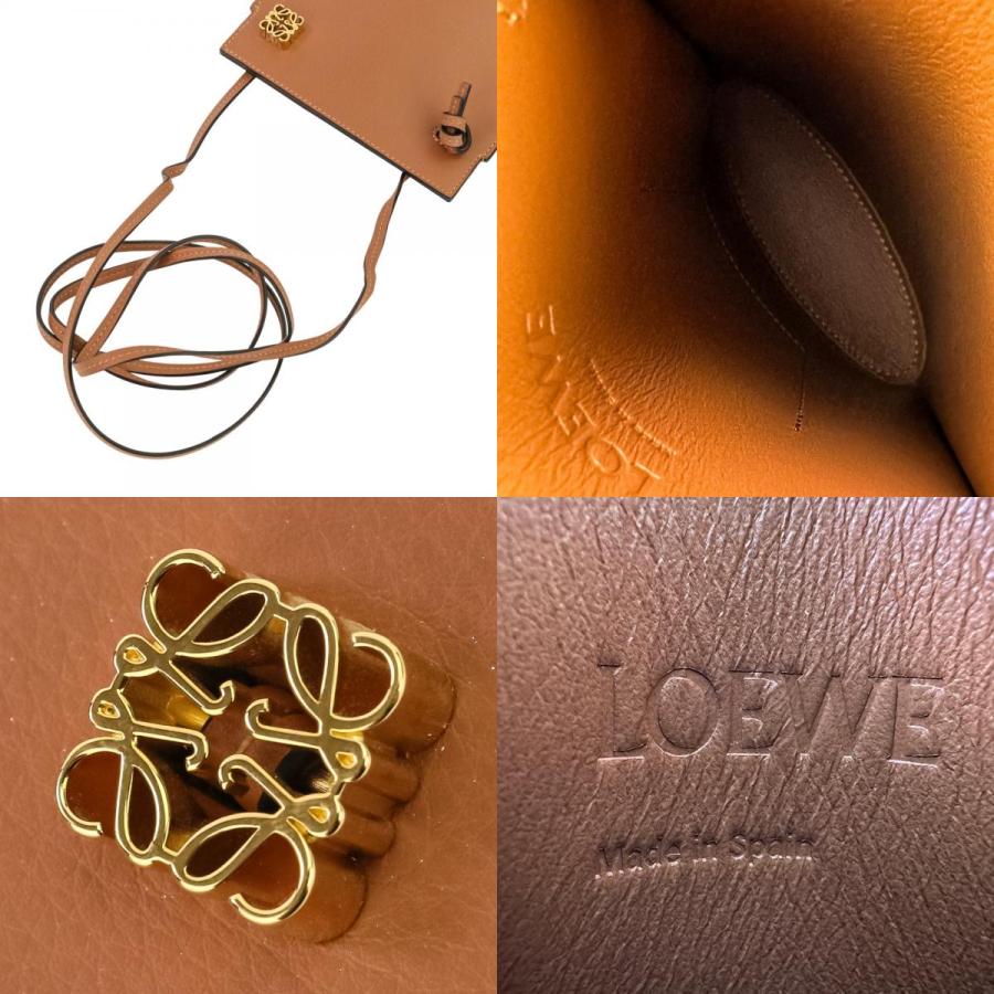 美品 LOEWE ロエベ ネックポシェット ユニセックス ブラウン 人気 LOEWE（ロエベ） 美品 アナグラムダイス フォンポーチ ショルダー