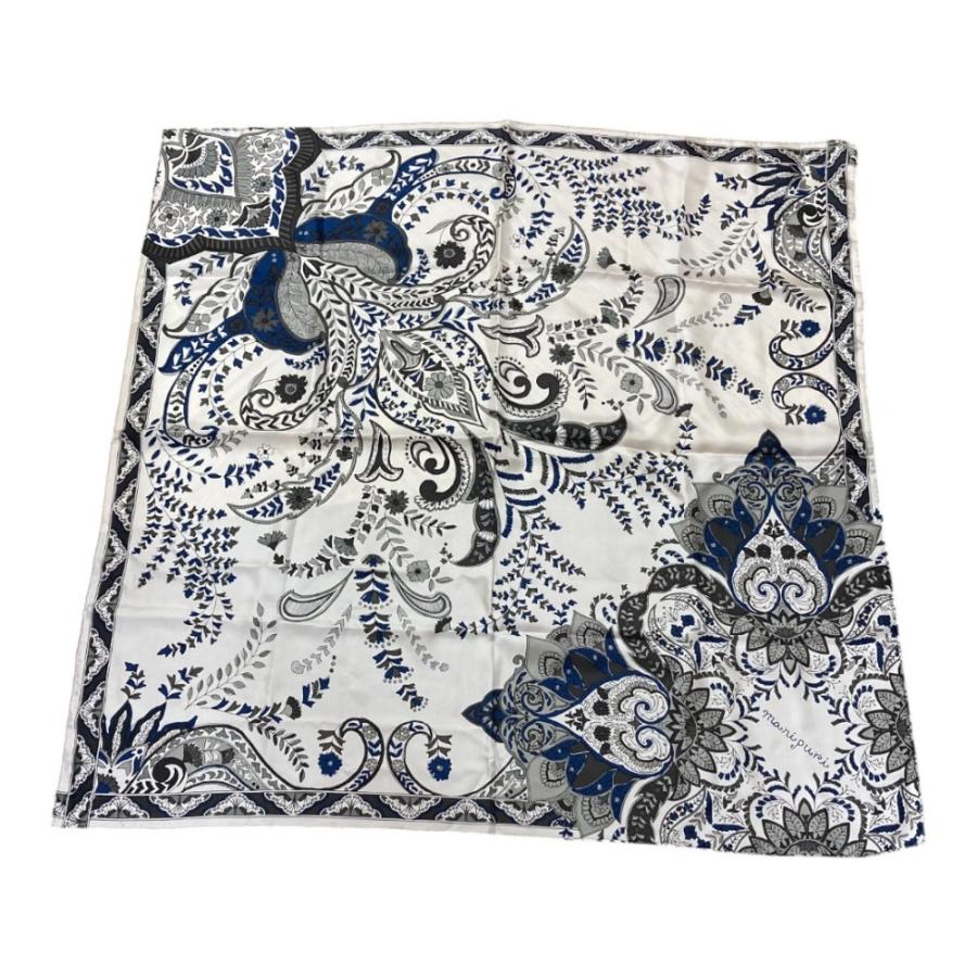 manipuri（マニプリ） 美品 シルク ボタニカル柄 スカーフ 88×87