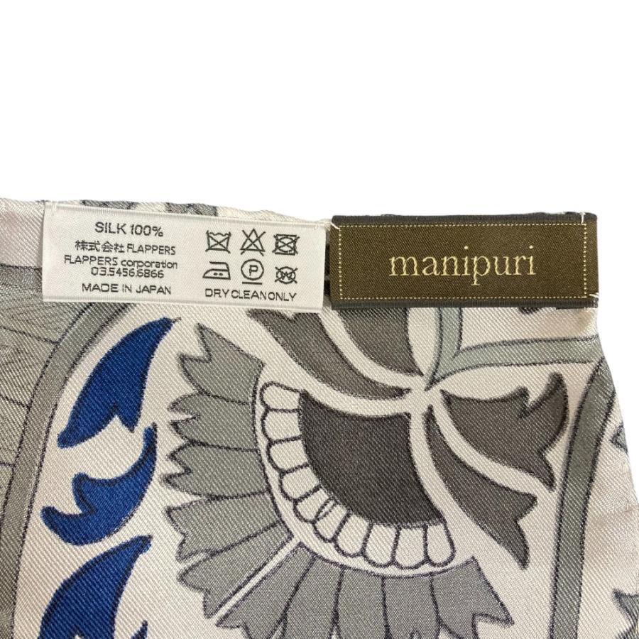 manipuri（マニプリ） 美品 シルク ボタニカル柄 スカーフ 88×87