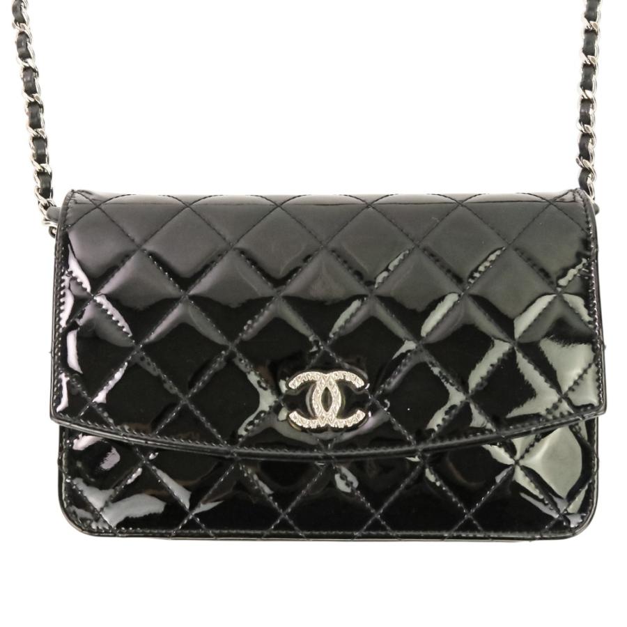 良品 CHANEL シャネル ブリリアント パテント マトラッセ チェーンウォレット バッグ A48692 ブラック レディース 古着 中古 USED CHANEL（シャネル） 良品 ブリリアント パテント マトラッセ チェーン