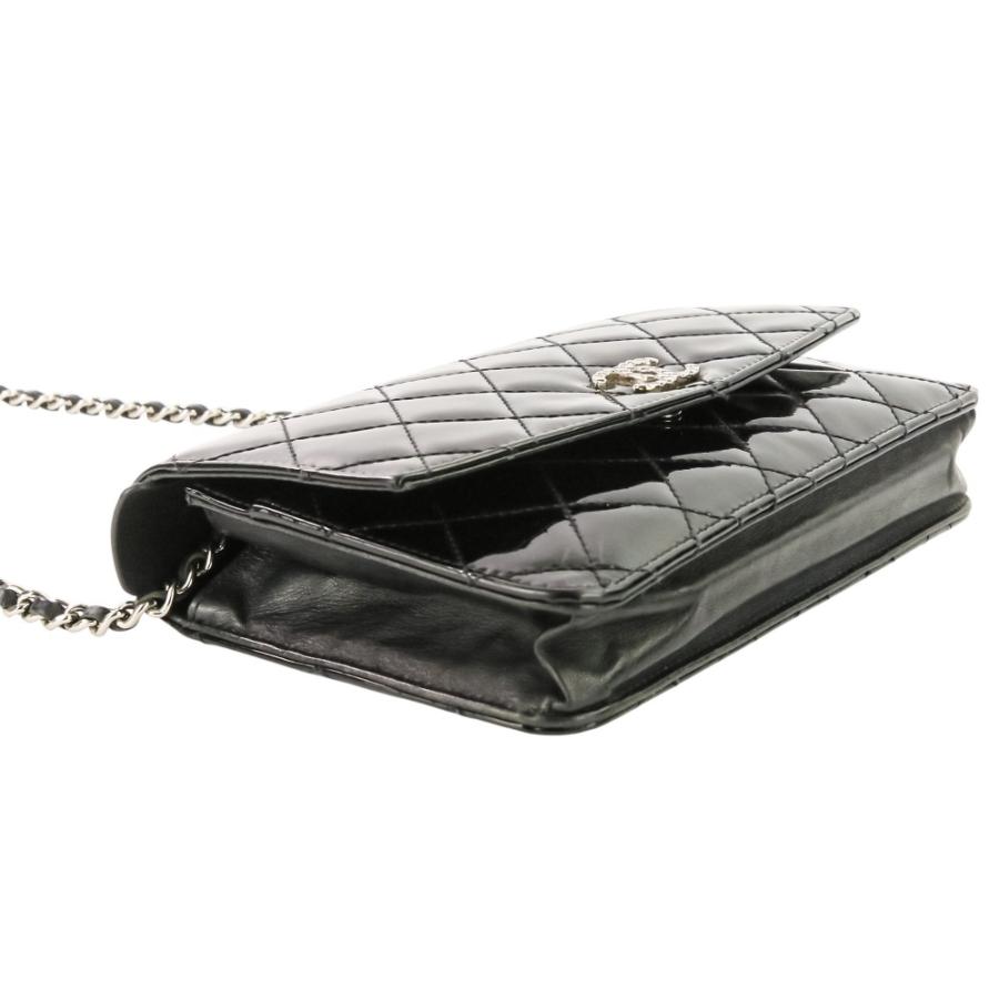 良品 CHANEL シャネル ブリリアント パテント マトラッセ チェーンウォレット バッグ A48692 ブラック レディース 古着 中古 USED CHANEL（シャネル） 良品 ブリリアント パテント マトラッセ チェーン