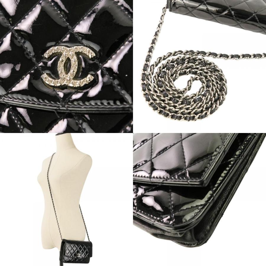 良品 CHANEL シャネル ブリリアント パテント マトラッセ チェーンウォレット バッグ A48692 ブラック レディース 古着 中古 USED CHANEL（シャネル） 良品 ブリリアント パテント マトラッセ チェーン
