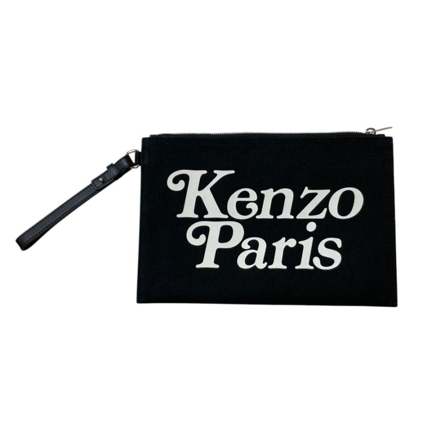 KENZO（ケンゾー） 美品 ロゴプリント クラッチバッグ ブラック メンズ