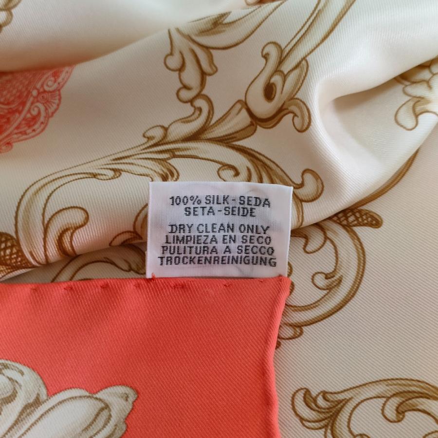 【HERMES】 エルメス ピンク・オレンジ系 お馬さん柄 シルクスカーフ HERMES（エルメス） #apzm ストール ショール カシミヤ シルク 馬柄