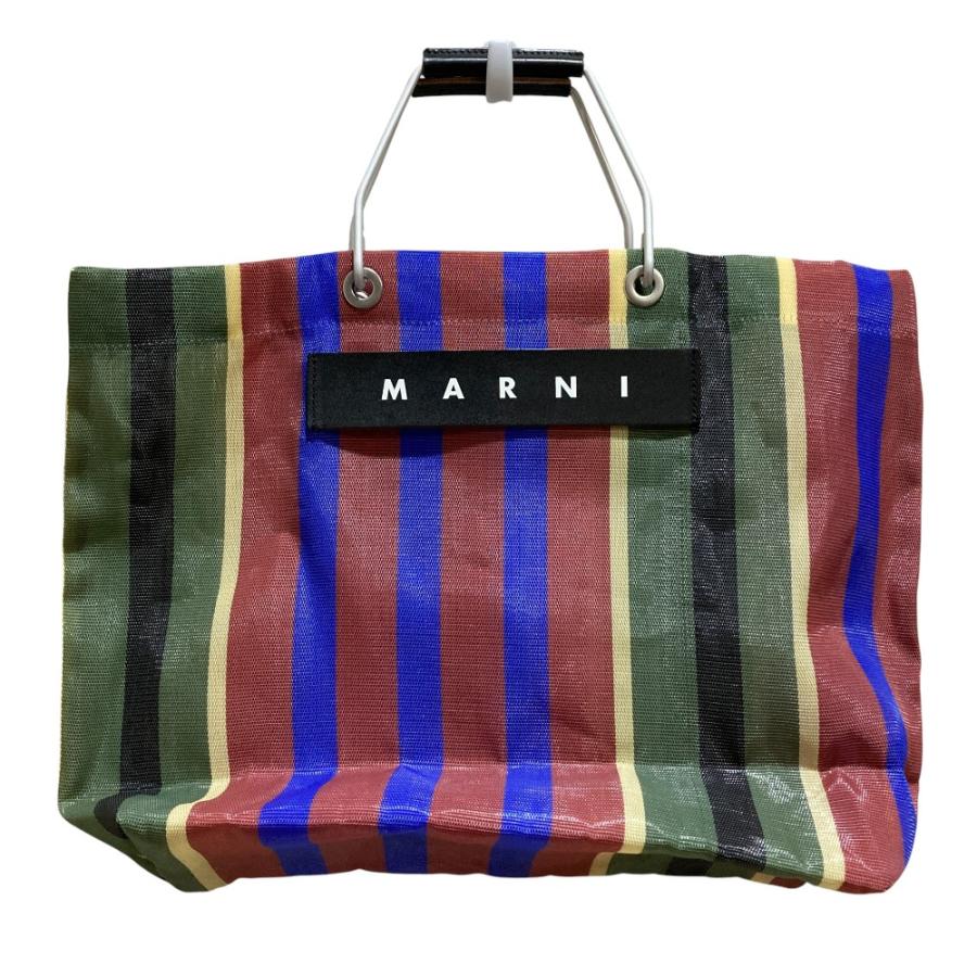 MARNI（マルニ） 美品 フラワーカフェ ストライプ メッシュトート
