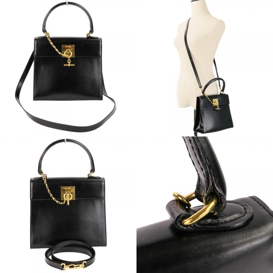 【良品✨】celine セリーヌ　2way ハンドバッグ　ショルダー　黒　革 CELINE（セリーヌ） 良品 レザー チェーンロック ハンドバッグ 2way