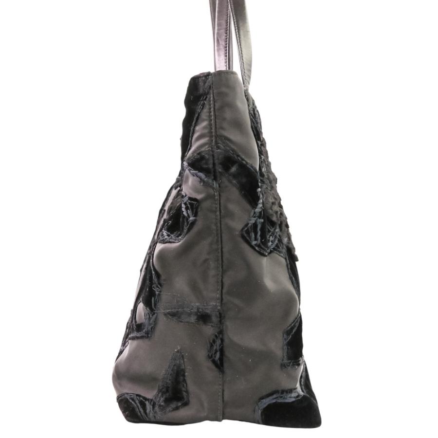 PRADA　プラダ　ナイロントートバッグ　ベルベット柄　ブラック PRADA（プラダ） 良品 ベルベットフラワー ナイロン トートバッグ