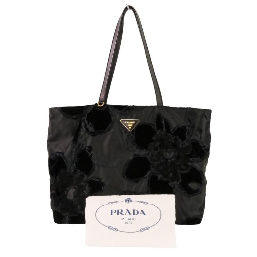PRADA　プラダ　ナイロントートバッグ　ベルベット柄　ブラック PRADA（プラダ） 良品 ベルベットフラワー ナイロン トートバッグ