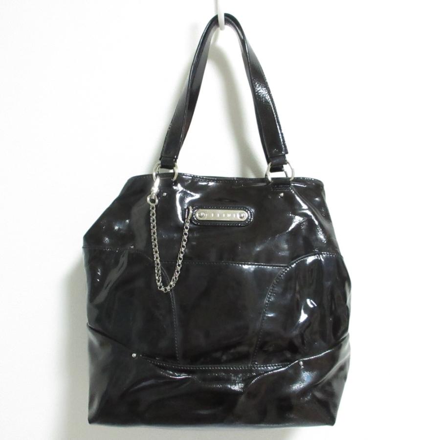 CELINE（セリーヌ） 良品 エナメル チェーン トートバッグ ブラック 