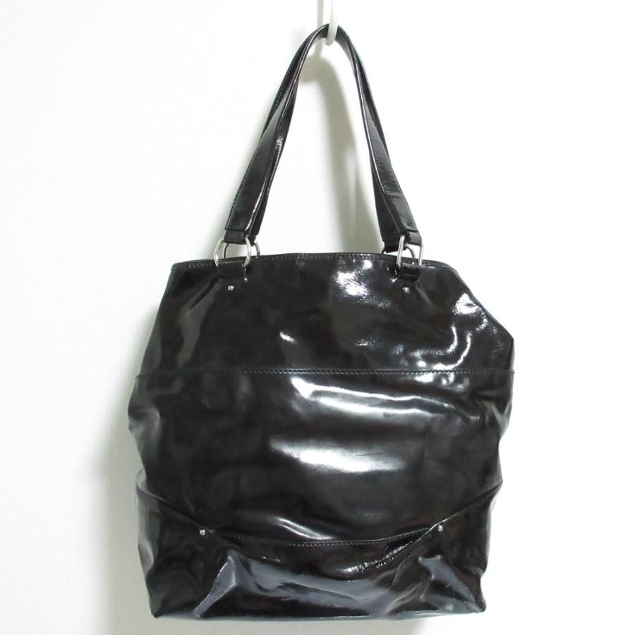 CELINE（セリーヌ） 良品 エナメル チェーン トートバッグ ブラック 