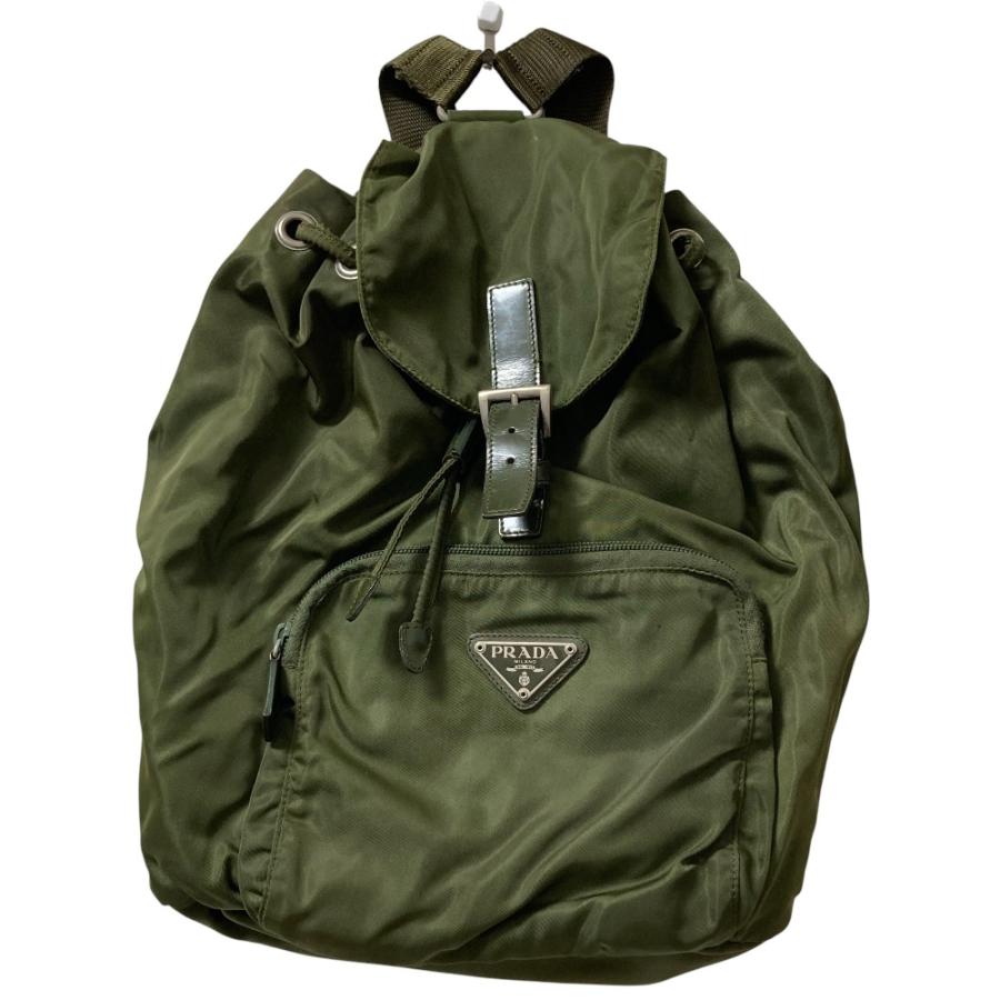 【美品】PRADA プラダ　リュック　バックパック　ナイロン　カーキ　レディース PRADA（プラダ） 良品 トライアングルロゴプレート ナイロン バック