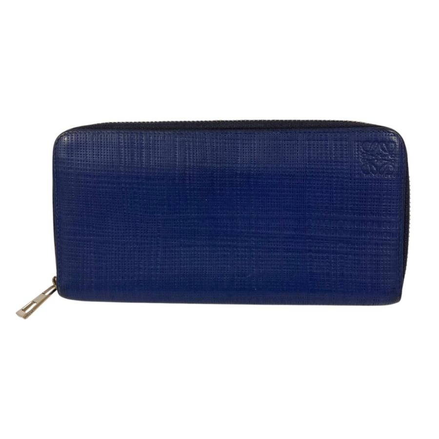 LOEWEネイビー レザー 長財布 LOEWE（ロエベ） 美品 リネン レザー ラウンドファスナー ロング