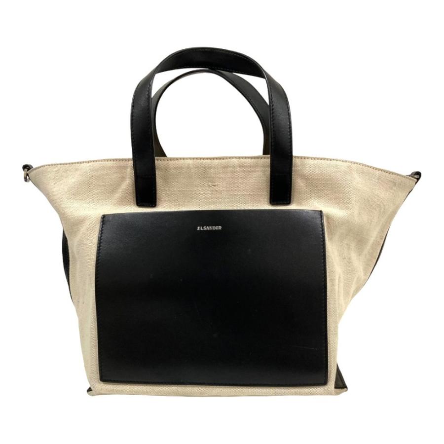 JIL SANDER キャンバス レザー トートバッグ JIL SANDER（ジルサンダー） ワンダースクエア レザー×キャンバス