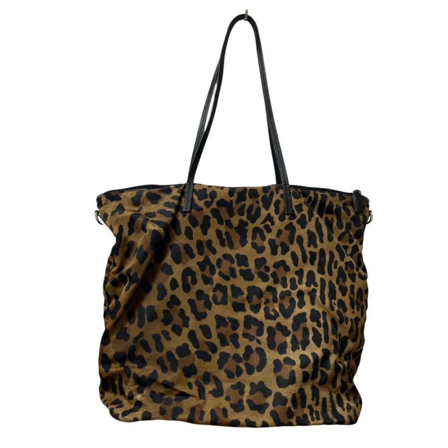 PRADA（プラダ） 美品 レオパード柄 トートバッグ ベージュ×ブラック