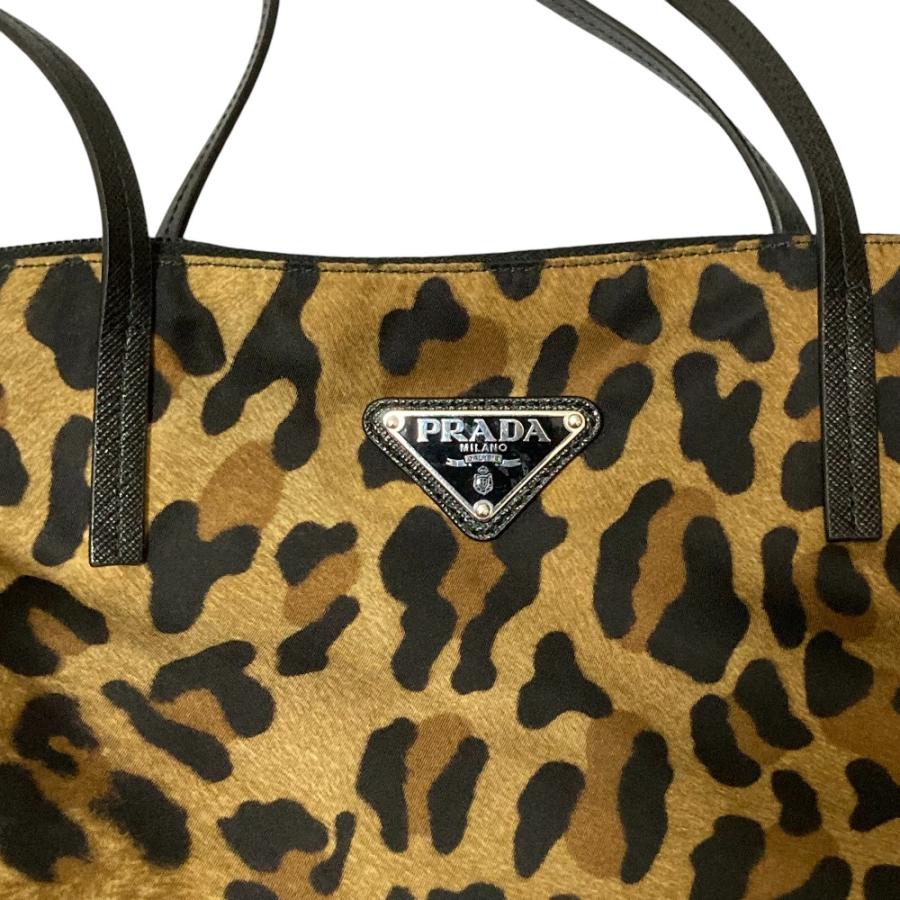 PRADA（プラダ） 美品 レオパード柄 トートバッグ ベージュ×ブラック
