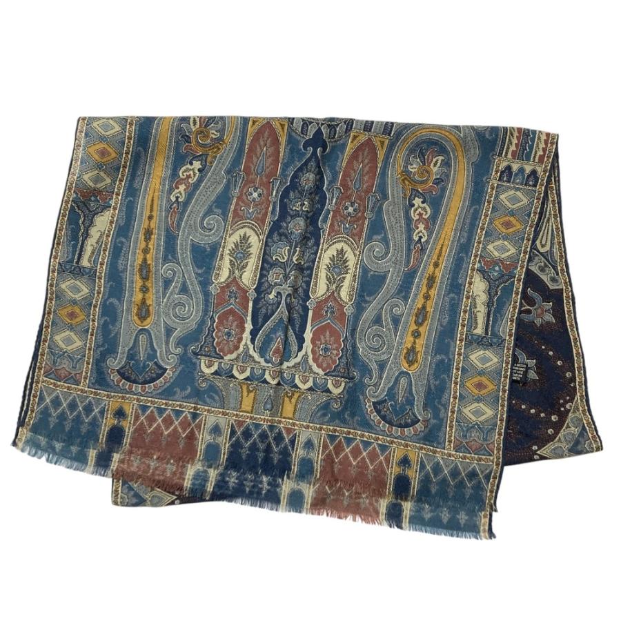 ETRO（エトロ） 美品 ウール シルク ペイズリー柄 ストール ブルー