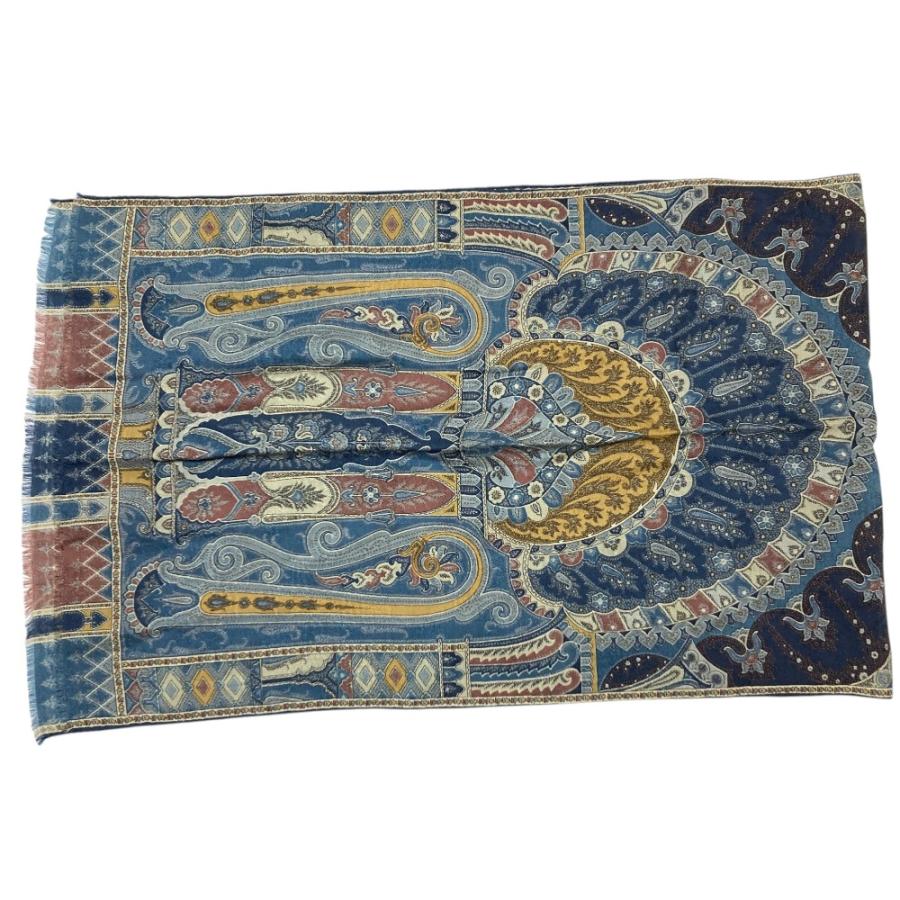 ETRO（エトロ） 美品 ウール シルク ペイズリー柄 ストール ブルー