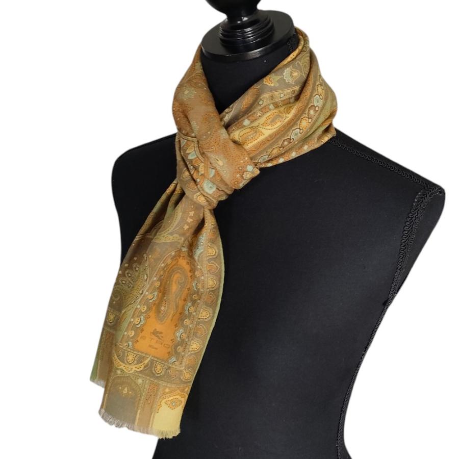 エトロ ETRO マフラー ストール ペイズリー柄 フリンジ ウール ブラウン ETRO（エトロ） 新品同様 ウール シルク ペイズリー柄 フリンジ