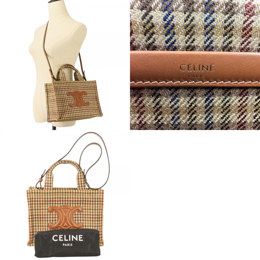 美品 CELINE セリーヌ トリオンフロゴ スモール カバ タイス ツイード 2WAY ショルダーバッグ 199162EP8.14ML ブラウン ベージュ レディース 古着 中古 USED CELINE（セリーヌ） 美品 トリオンフロゴ スモール カバ タイス