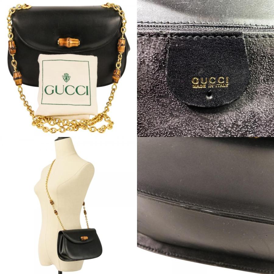 GUCCI グッチ バンブー ターンロック チェーン ショルダーバッグ 001 115 1497 ブラック レディース 古着 中古 USED GUCCI - GUCCI グッチ バンブー ターンロック チェーン ショルダー