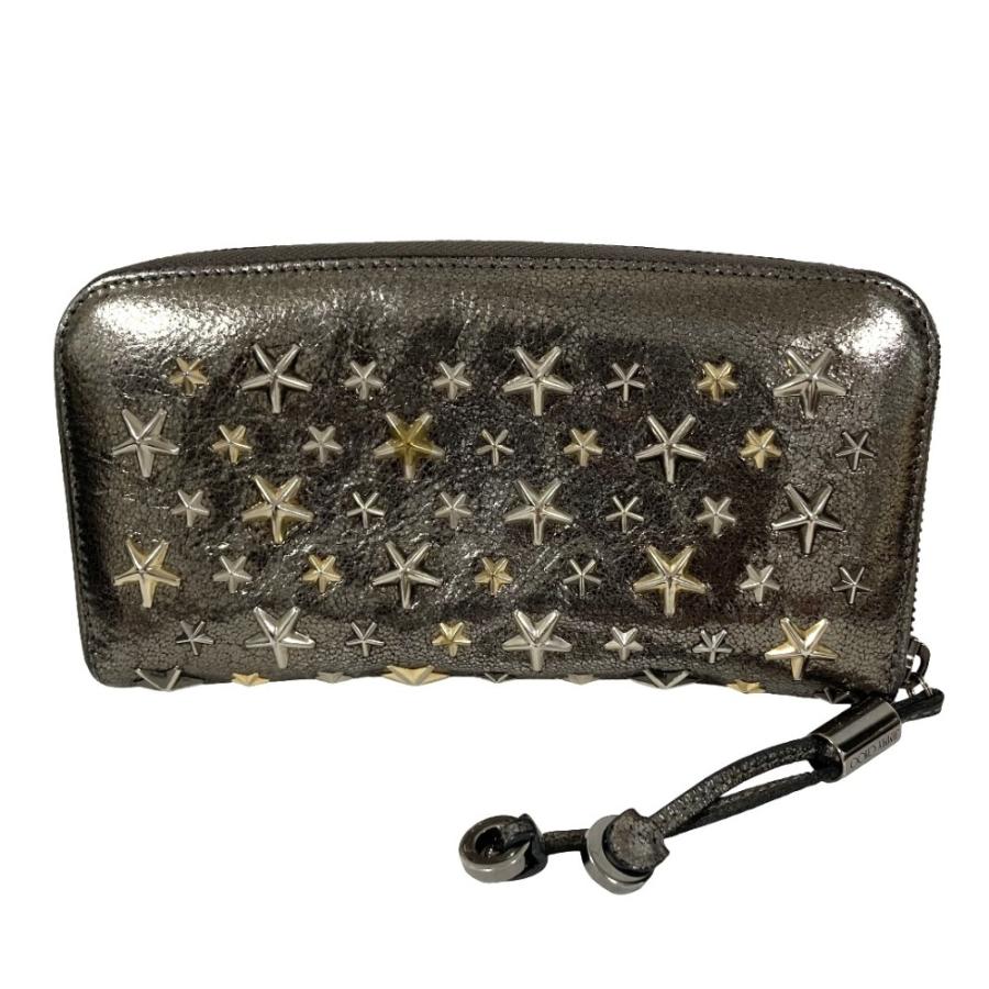 良品 JIMMY CHOO ジミーチュウ スタースタッズ ラウンドジップ ロングウォレット 長財布 シルバーカラー レディース 古着 中古 USED JIMMY CHOO（ジミーチュウ） 良品 スタースタッズ ラウンドジップ