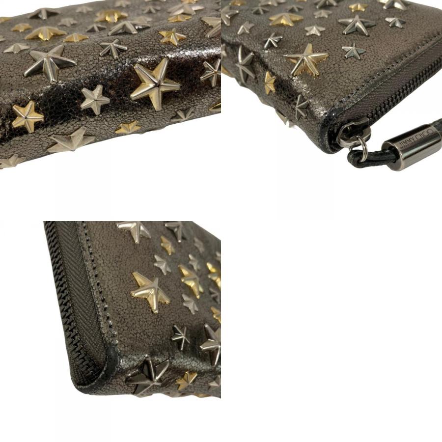 良品 JIMMY CHOO ジミーチュウ スタースタッズ ラウンドジップ ロングウォレット 長財布 シルバーカラー レディース 古着 中古 USED JIMMY CHOO（ジミーチュウ） 良品 スタースタッズ ラウンドジップ
