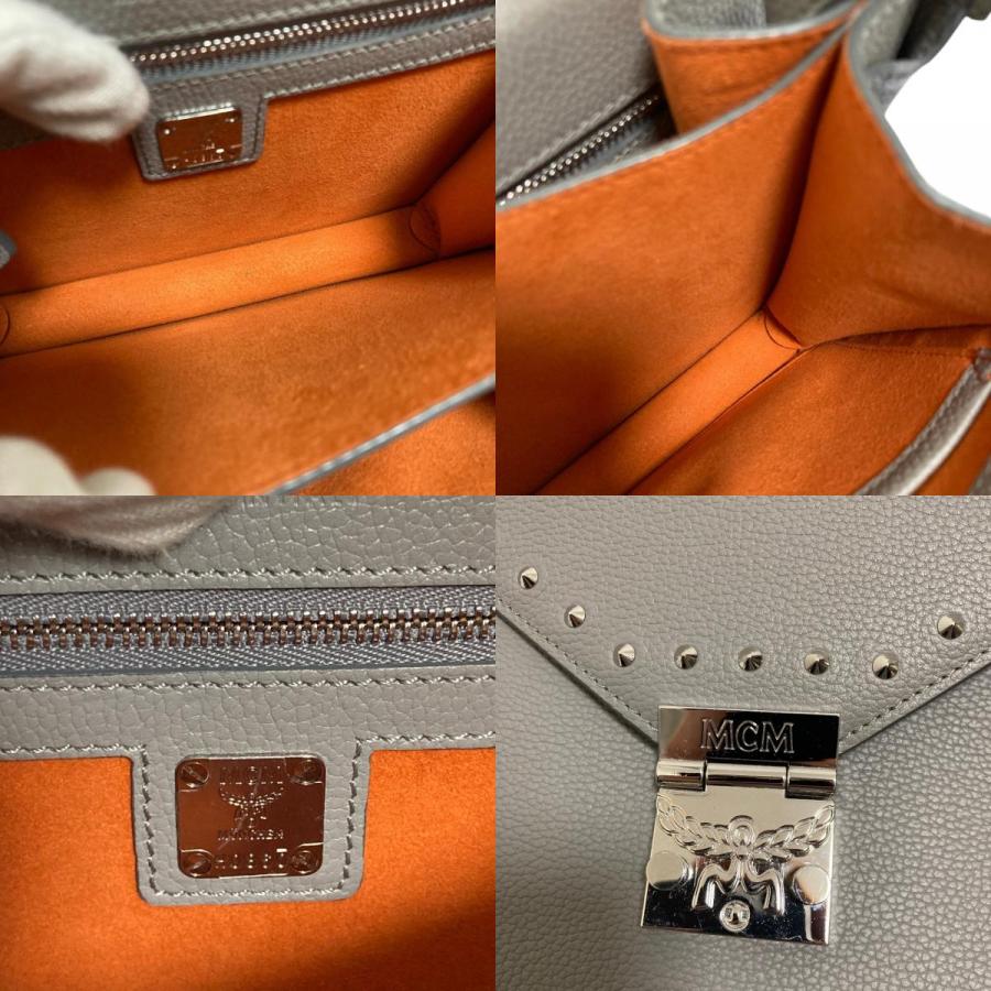 MCM（エムシーエム） 美品 スタッズ レザー ショルダーバッグ グレー 