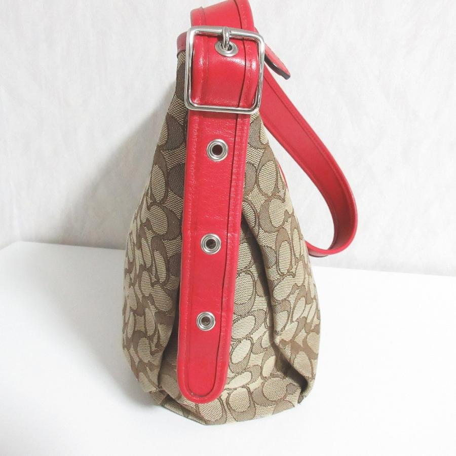 美品 COACH コーチ ブティックライン シグネチャー キャンバス レザーコンビ ショルダーバッグ ベージュ レッド レディース 古着 中古 USED COACH（コーチ） 美品 ブティックライン シグネチャー キャンバス