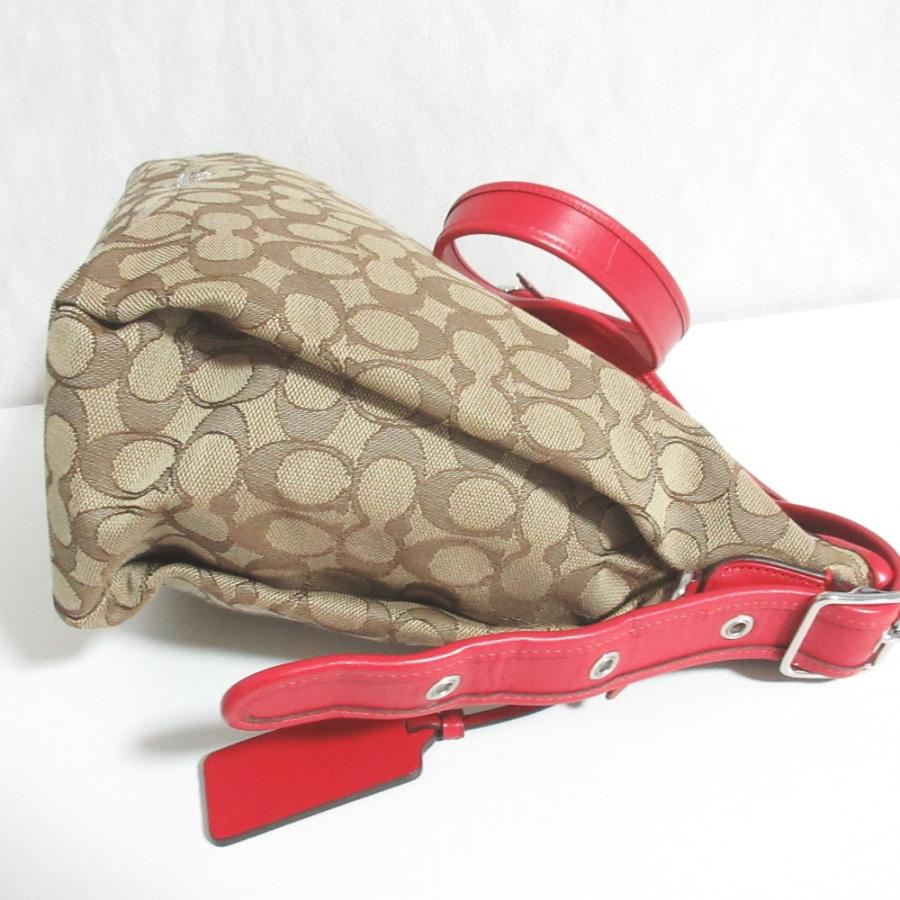 美品 COACH コーチ ブティックライン シグネチャー キャンバス レザーコンビ ショルダーバッグ ベージュ レッド レディース 古着 中古 USED COACH（コーチ） 美品 ブティックライン シグネチャー キャンバス