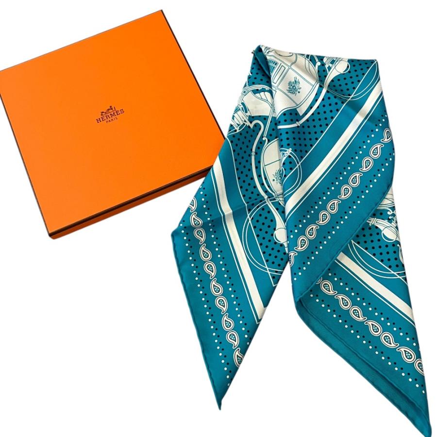 Hermès ターコイズ チェック柄 スカーフ HERMES（エルメス） 新品同様 カレ55 Ex-Libris Turquoise コーラス