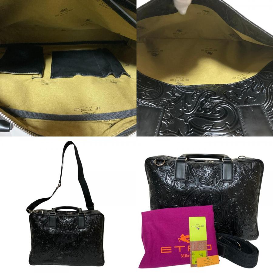 ETRO エトロ ブラック レザー ビジネスバッグ ETRO（エトロ） 新品同様 カービングレザー ビジネスバッグ ブラック