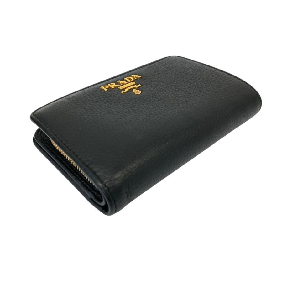 PRADA（プラダ） 良品 ロゴプレート レザー コンパクトウォレット 二