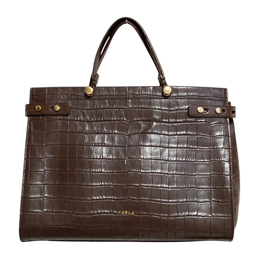 FURLA（フルラ） 良品 Lady レディ クロコ型押しレザー 2way トート