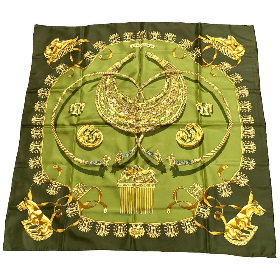 HERMES エルメス スカーフカレ90 LES CAVALIERS D'OR HERMES（エルメス） 美品 LES CAVALIERS D'OR 黄金の騎士 カレ90