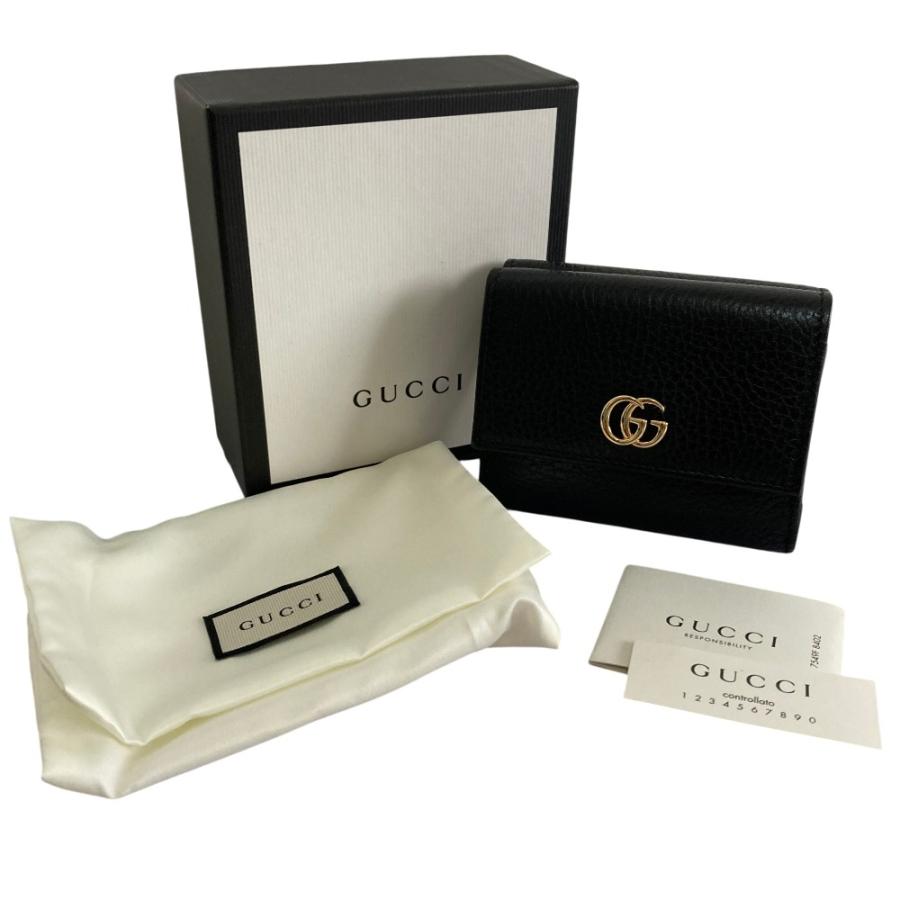 ✨美品✨グッチ GGマーモント　トリフォールドウォレット　524672 ブラック GUCCI（グッチ） 未使用 GG マーモント トリフォールド ダブルフラップ