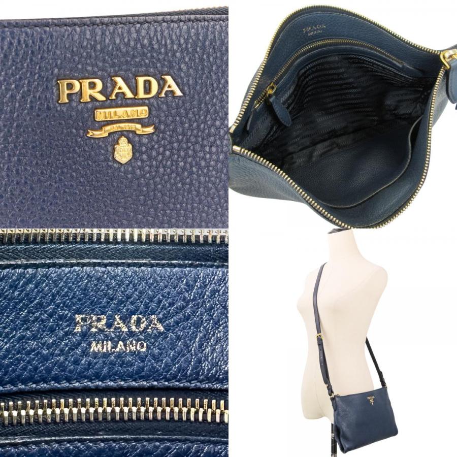 PRADA（プラダ） 良品 VIT.DAINO レザー ショルダーバッグ ストライプ