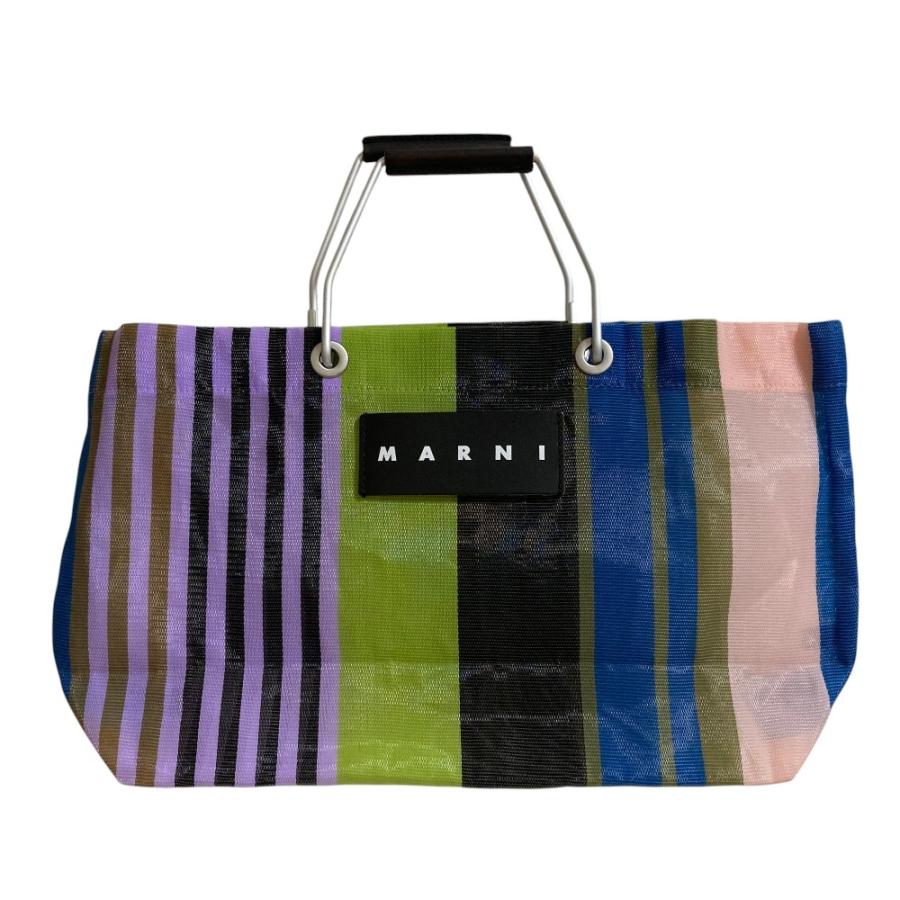 爆発的大人気　完売　美品　MARNI マルチカラーメッシュトートバッグ MARNI（マルニ） 美品 フラワーマーケット ストライプバッグ メッシュ