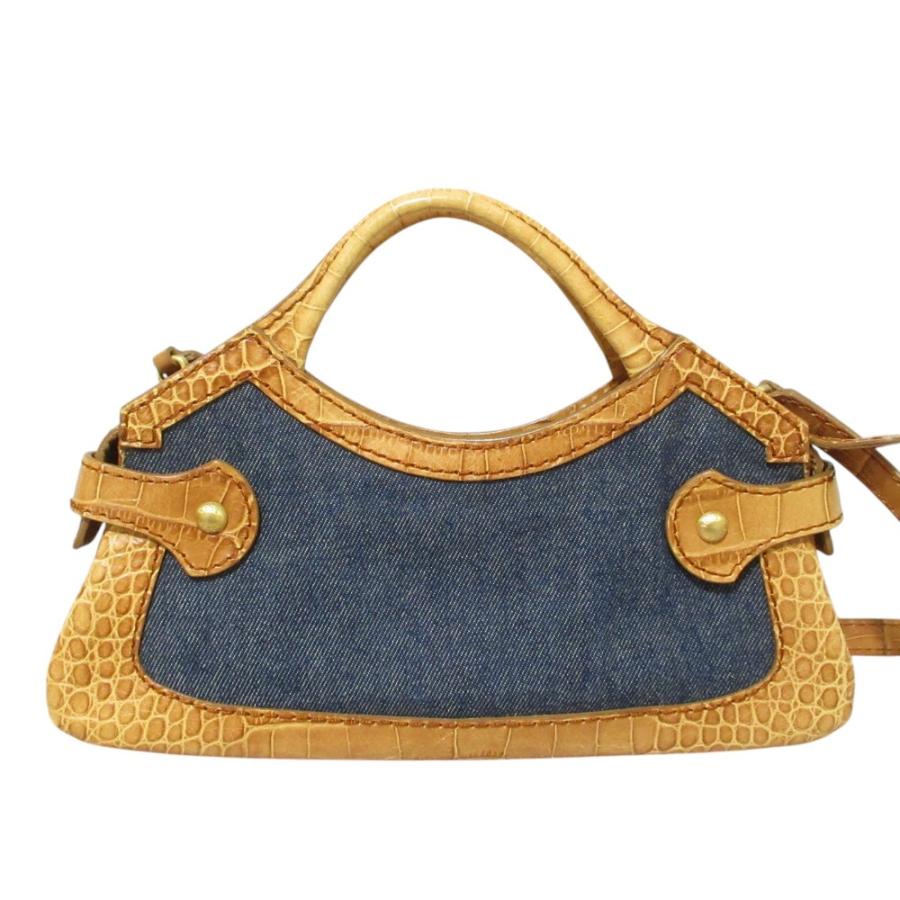 良品 TOD'S トッズ クロコ型押し デニム コンビ 2WAY ハンドバッグ