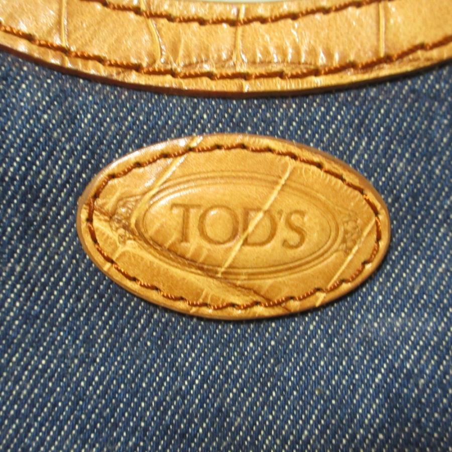 【美品】TOD'S トッズ ハンドバッグ クロコ型押しレザー キャンバス 良品 TOD'S トッズ クロコ型押し デニム コンビ 2WAY ハンドバッグ
