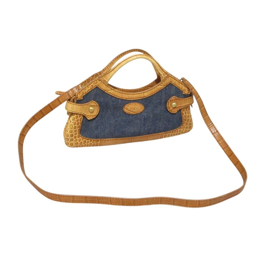 良品 TOD'S トッズ クロコ型押し デニム コンビ 2WAY ハンドバッグ