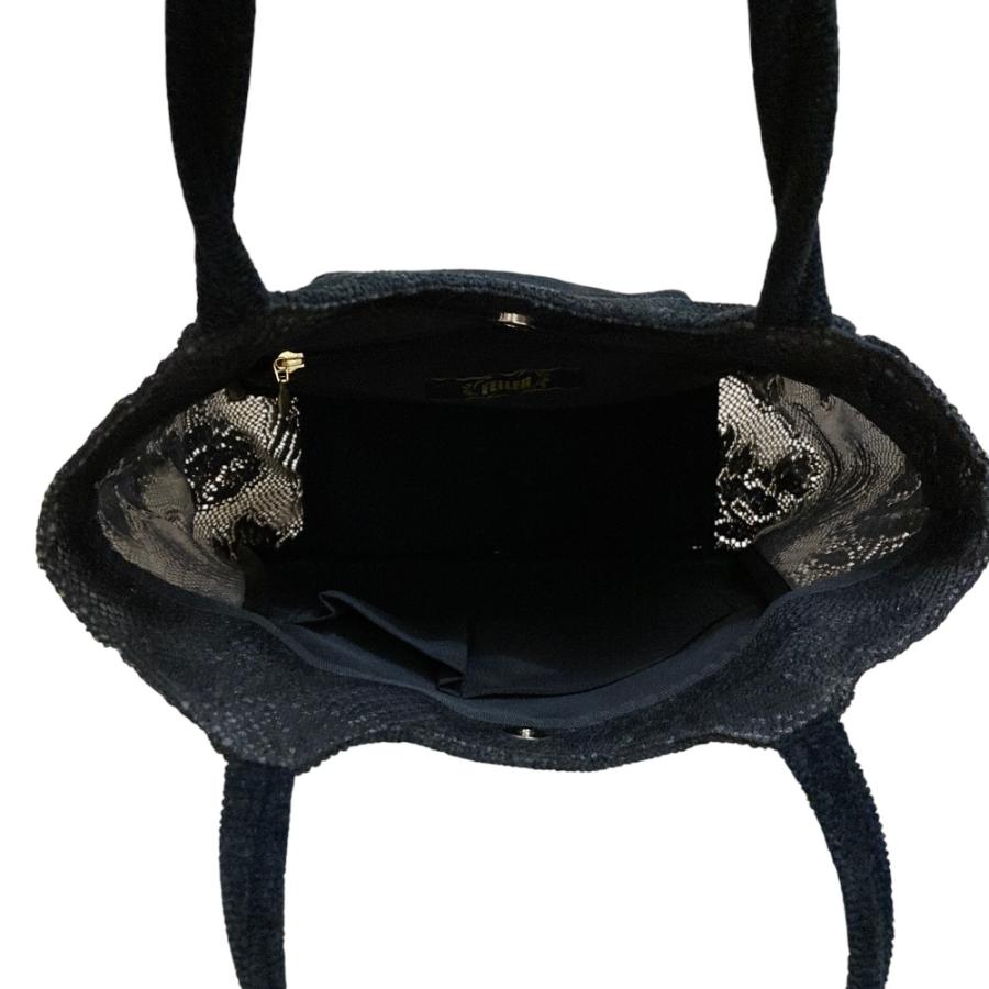 feiler（フェイラー） 美品 フラワーレース ハンドバッグ ブラック 