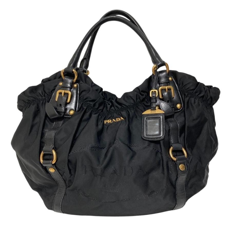 PRADA（プラダ） ロゴジャガード ギャザー ナイロン トートバッグ 
