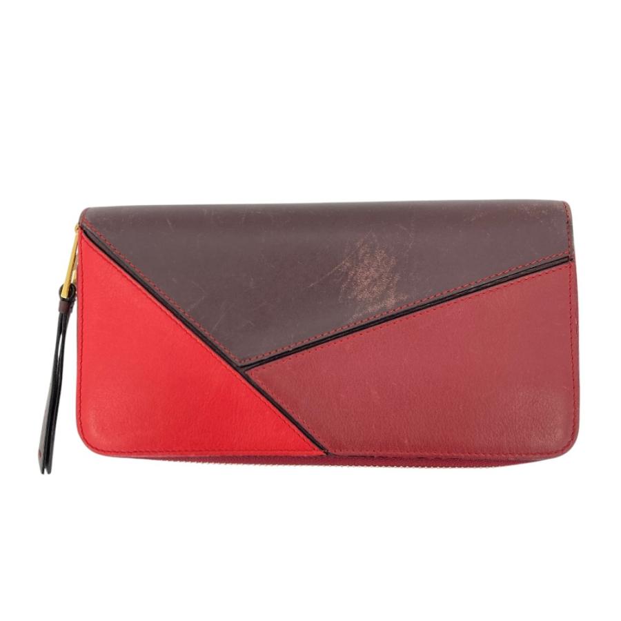 美品　ロエベ　パズル　長財布　ラウンドファスナー　朱色　レディース LOEWE（ロエベ） パズル レザーロングウォレット 長財布 レッド