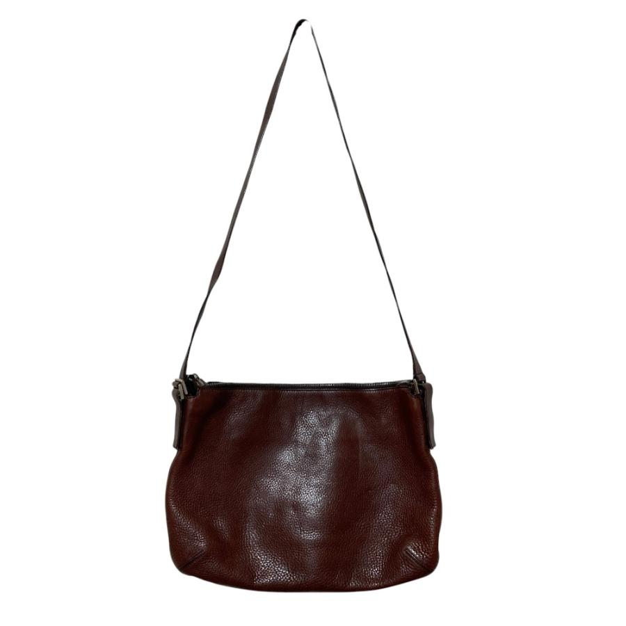 HIROFU（ヒロフ） 美品 ロゴ型押し レザー ショルダーバッグ ブラウン 
