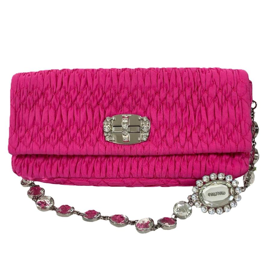 な*☆様 【超美品】MIUMIU ナッパ クリスタル ショルダー バッグ ミュウ miu miu（ミュウミュウ） 美品 ナッパ クリスタル マテラッセ ビジュー