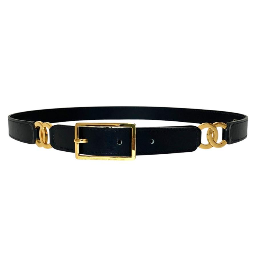 CHANEL シャネル ココマーク レザーベルト ブラック ゴールド 75 CHANEL（シャネル） 美品 ココマーク レザーベルト サイズ75 ブラック
