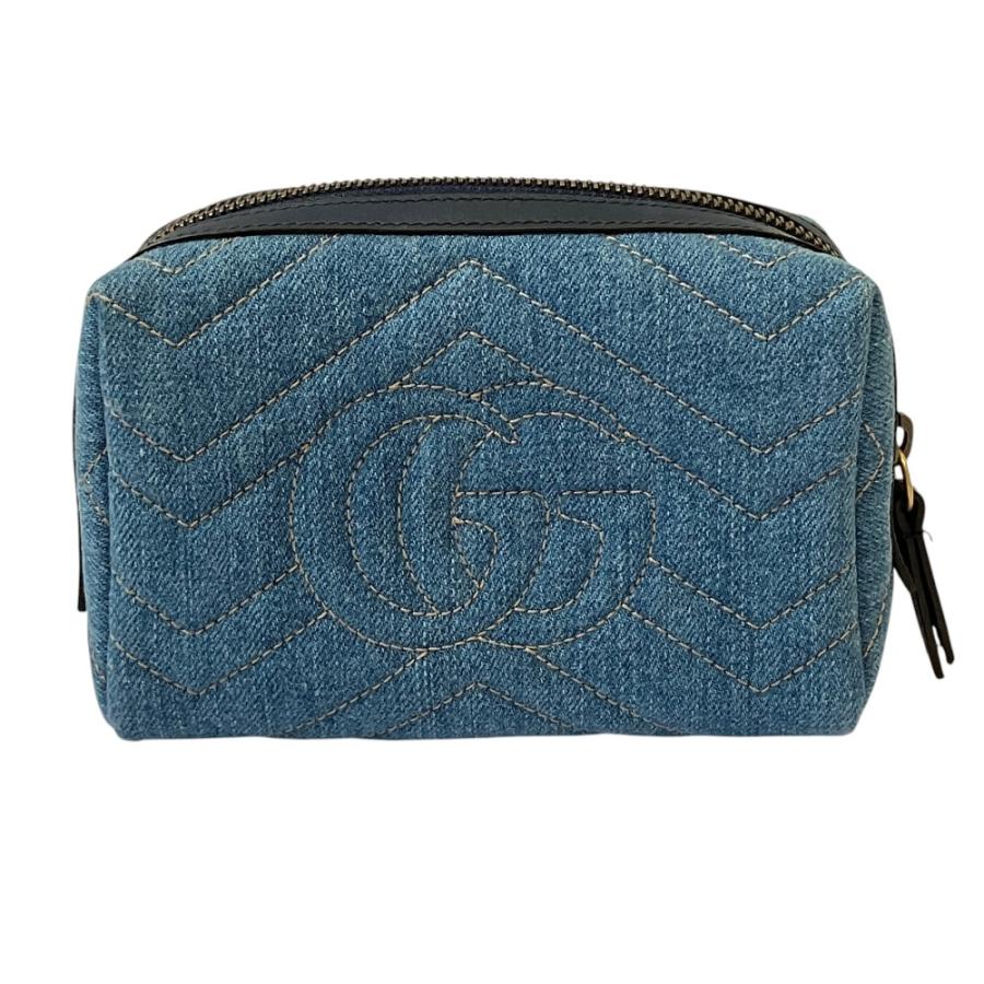 【Gucci】デニム マーモントポーチ ［日本限定］ GUCCI（グッチ） 美品 GGマーモント デニム 化粧ポーチ 476165 ブルー