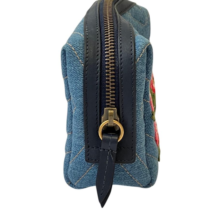 GUCCI（グッチ） 美品 GGマーモント デニム 化粧ポーチ 476165 ブルー
