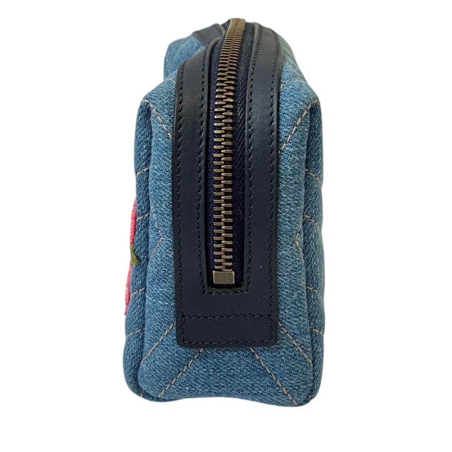 GUCCI（グッチ） 美品 GGマーモント デニム 化粧ポーチ 476165 ブルー
